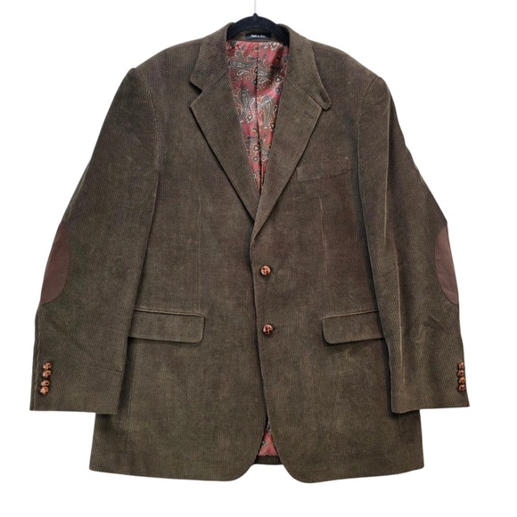 Lauren Ralph Lauren Corduroy Blazer Brown 44L Elbow Patch Jacket 100% Cotton - Picture 1 of 10
